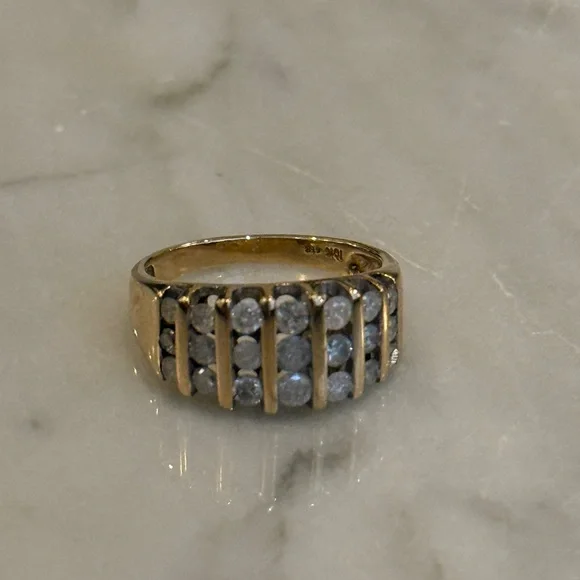 10k GOLD & DIAMOND Three-Row Cluster Band Ring, Yellow Circa 1980s–90s - Picture 2 of 8